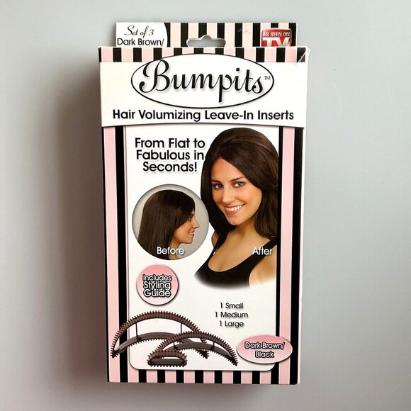 BUMPITS HAIR VOLUMIZING INSERTS DARK BROWN/BLACK SET OF 3 AS SEEN ON TV - Picture 2 of 7